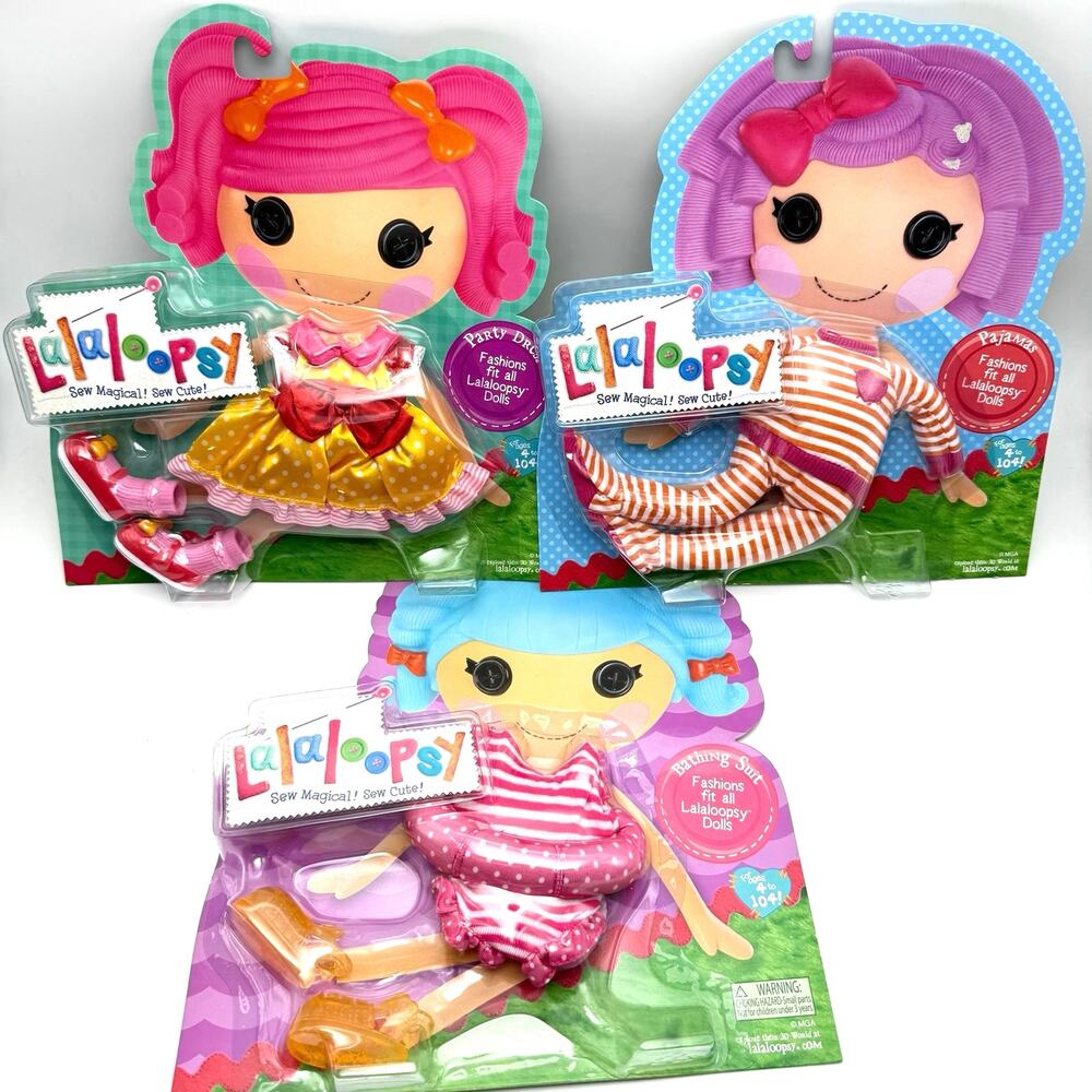 Lalaloopsy Clothes Shoes Lot of 3 Outfits Party Dress Pajamas Bathing Swim Suit